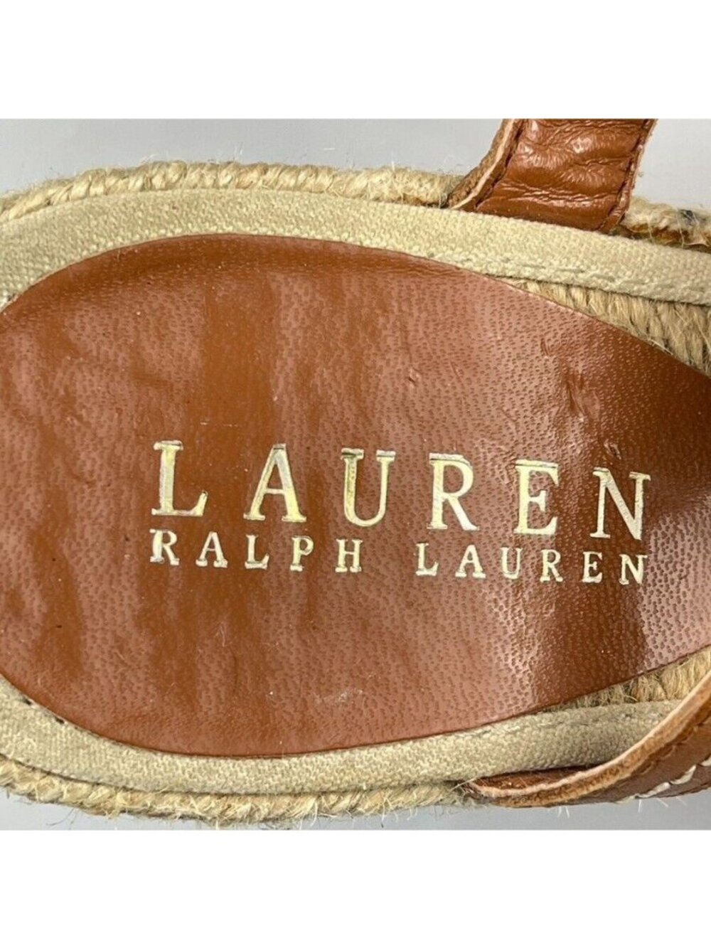 Lauren Ralph Lauren Womens Tan Leather Espadrille Wedge Sandals Size 8B - Picture 5 of 13